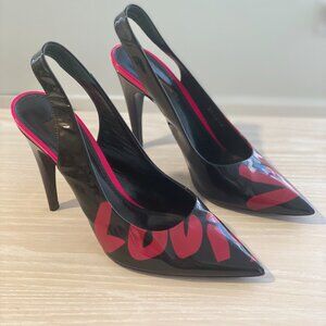 LOUIS VUITTON Patent Graffiti Slingback Pumps Black and Pink Size